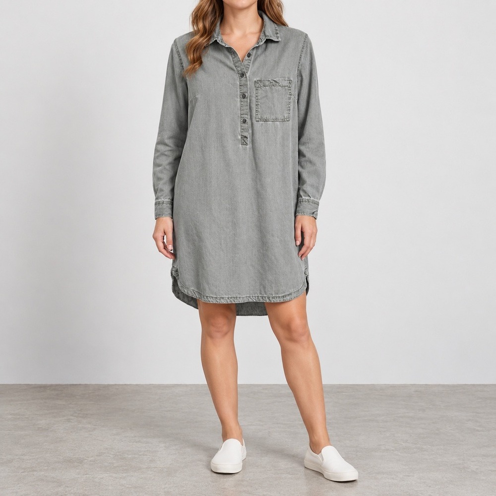 Old Navy Women S Green Tencel Lyocell Long Sleeve Distressed Shirt Dress